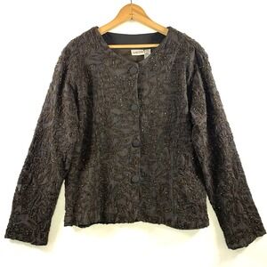 Women Ornate‎ Beaded Evening Jacket Size 1 Charcoal Bronze Boho Luxe Event New